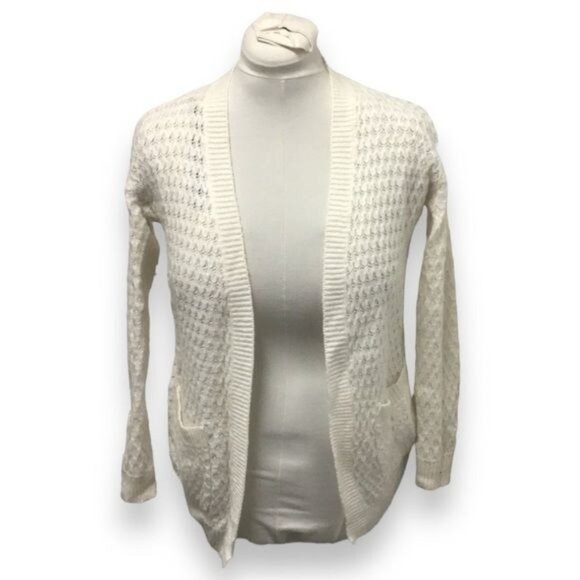 Forever 21 Women’s Open Front Loose Knit Sweater Cardigan, White, size S - Picture 1 of 5